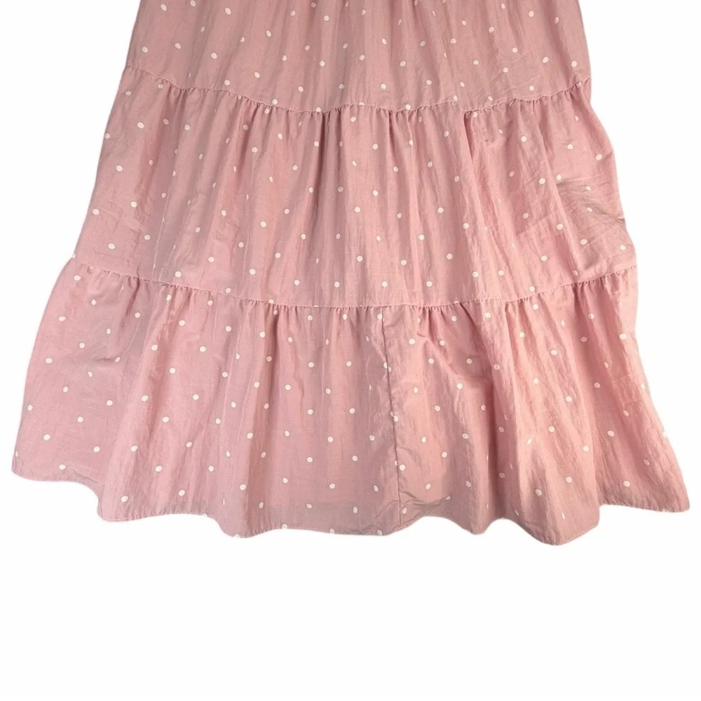 English Factory Women's Pink Polka Dot Tiered Maxi Dress W/Tie Back Size Small - Picture 3 of 13